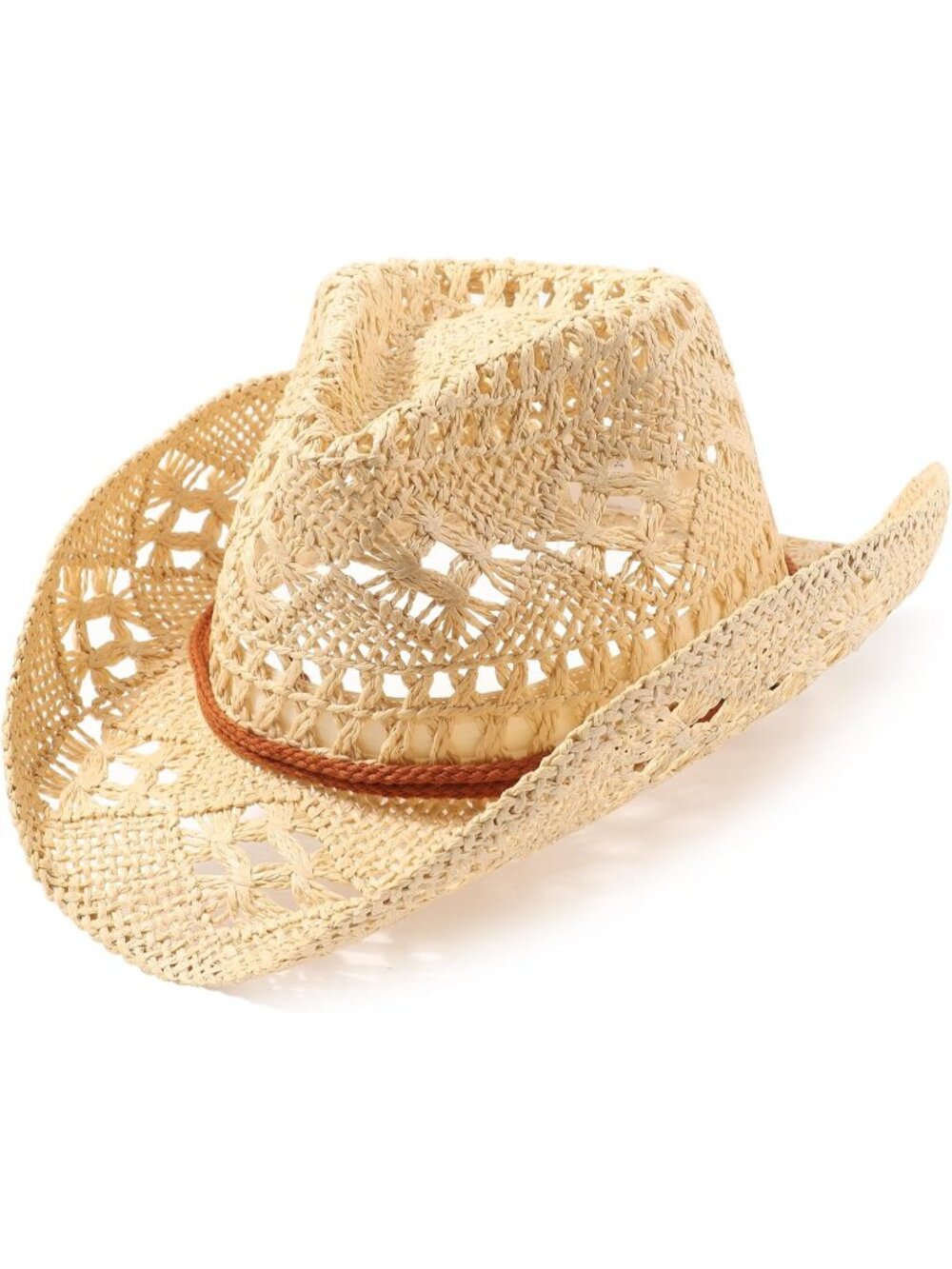Unisex Beige Straw Woven Shapeable Brim Beach Western Cowboy Cowgirl Hat